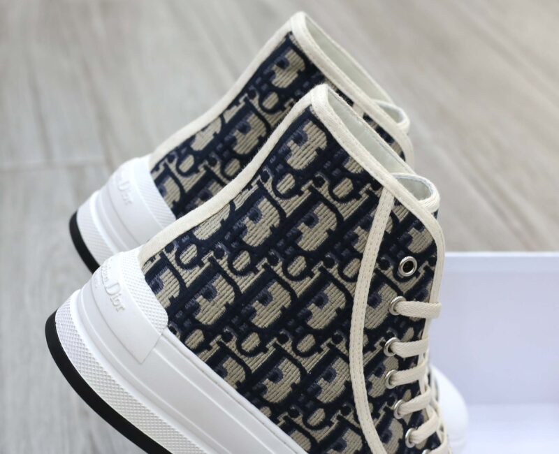 Giày WALK’N’DIOR HIGH-TOP PLATFORM SNEAKER Deep Blue Dior Oblique Embroidered Cotton Best Quality