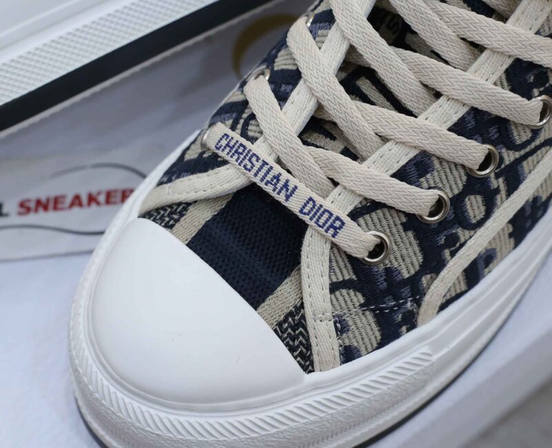 Giày WALK’N’DIOR HIGH-TOP PLATFORM SNEAKER Deep Blue Dior Oblique Embroidered Cotton Best Quality
