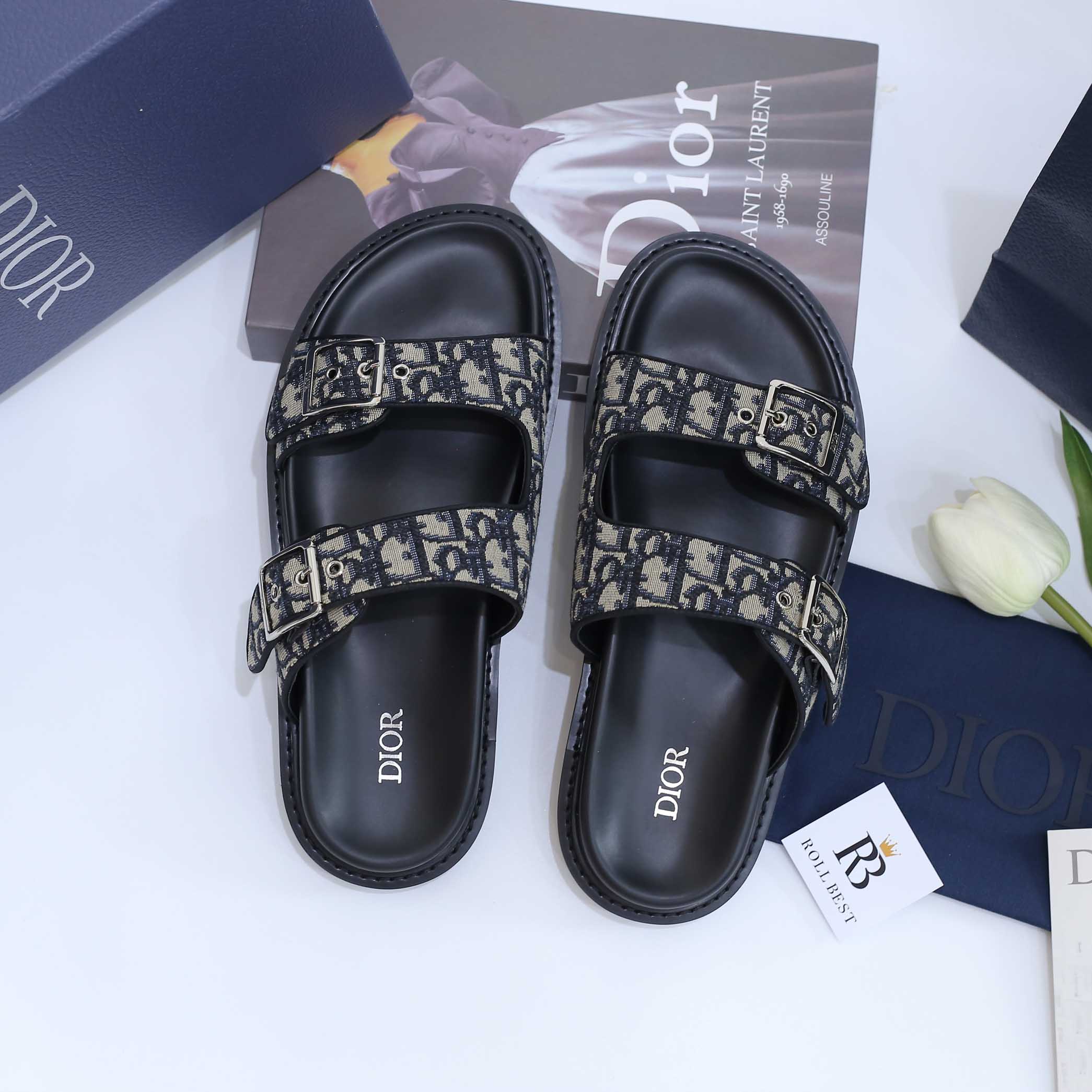 Dép Dior Aqua Sandal Beige Black Dior Oblique Jacquard Best Quality