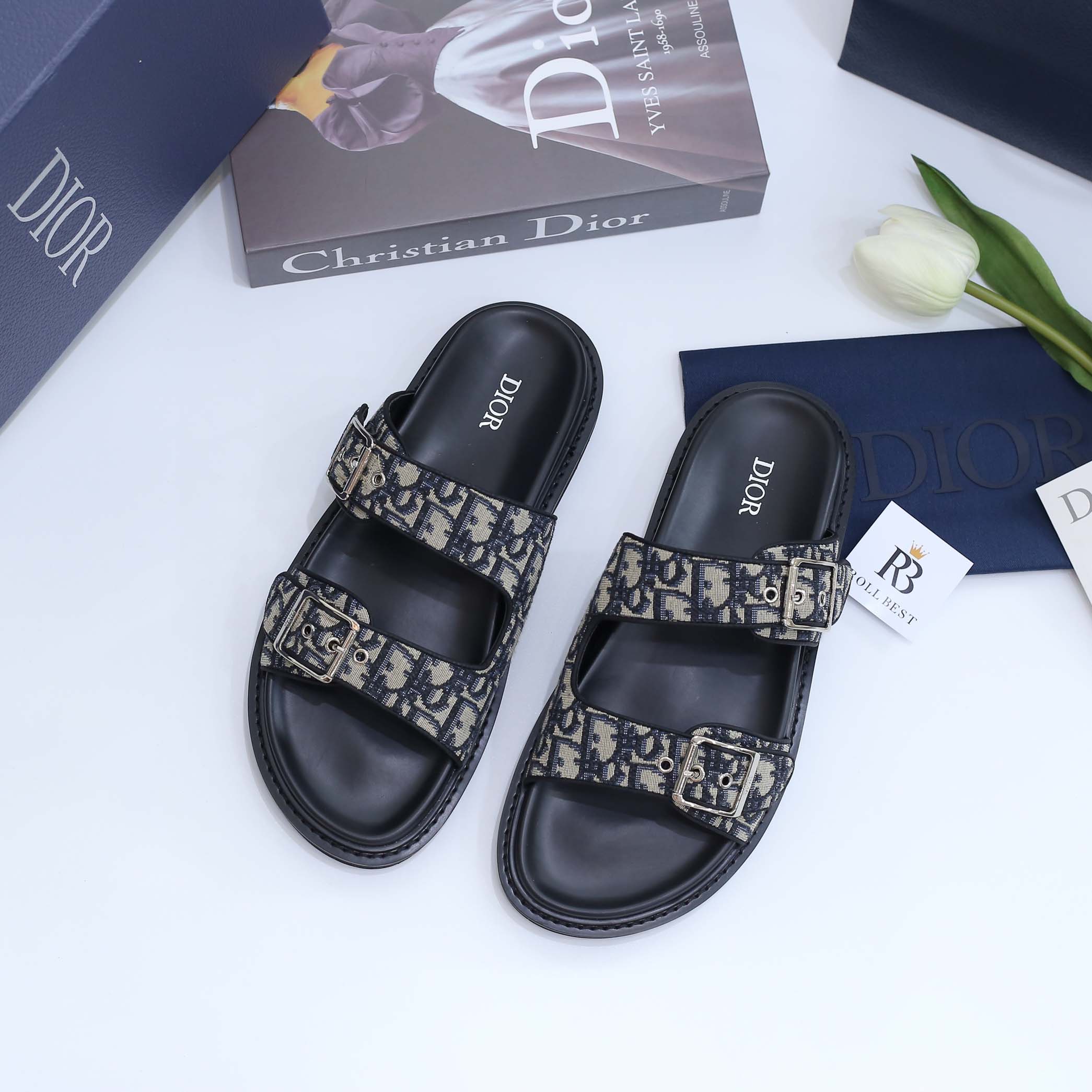 Dép Dior Aqua Sandal Beige Black Dior Oblique Jacquard Best Quality