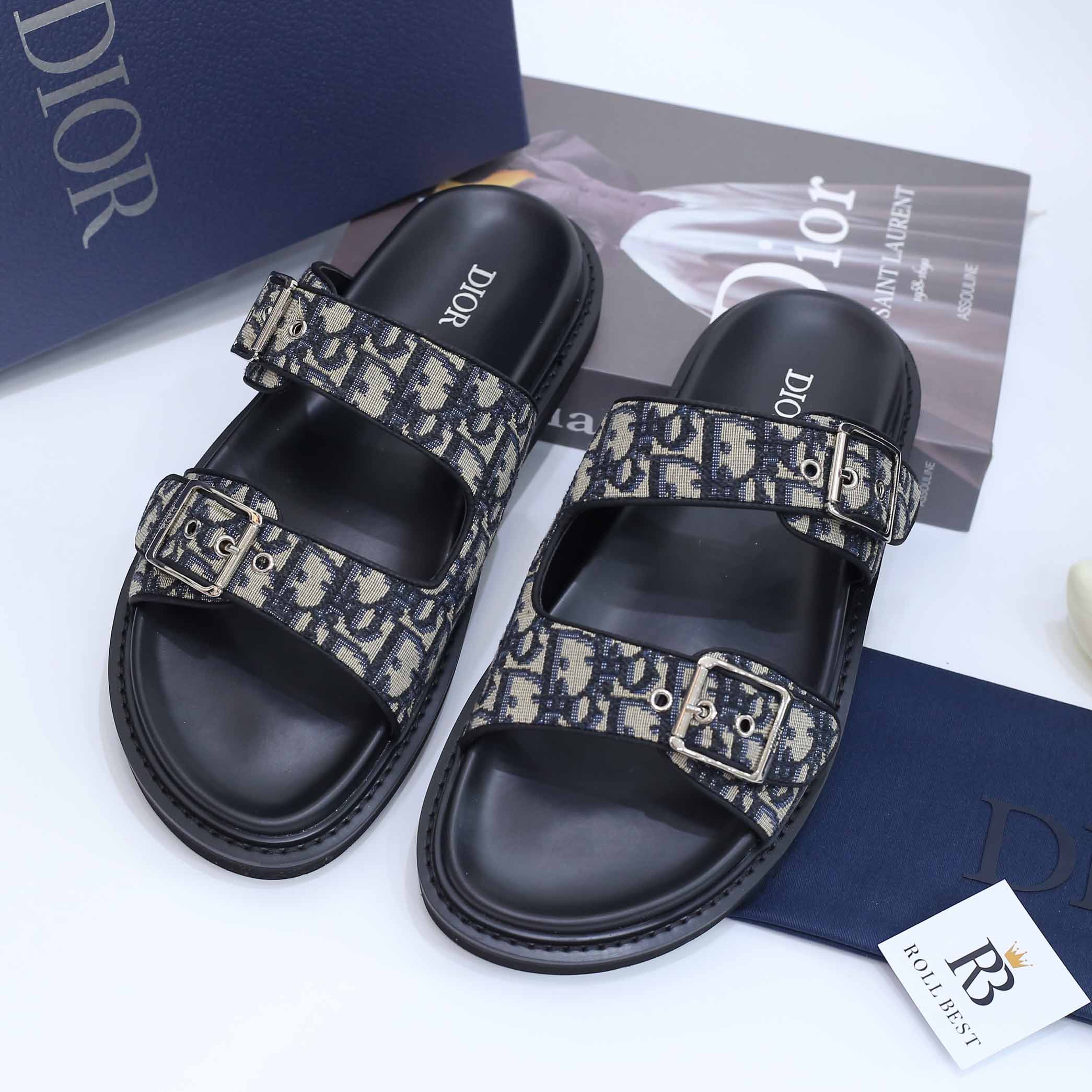 Dép Dior Aqua Sandal Beige Black Dior Oblique Jacquard Best Quality