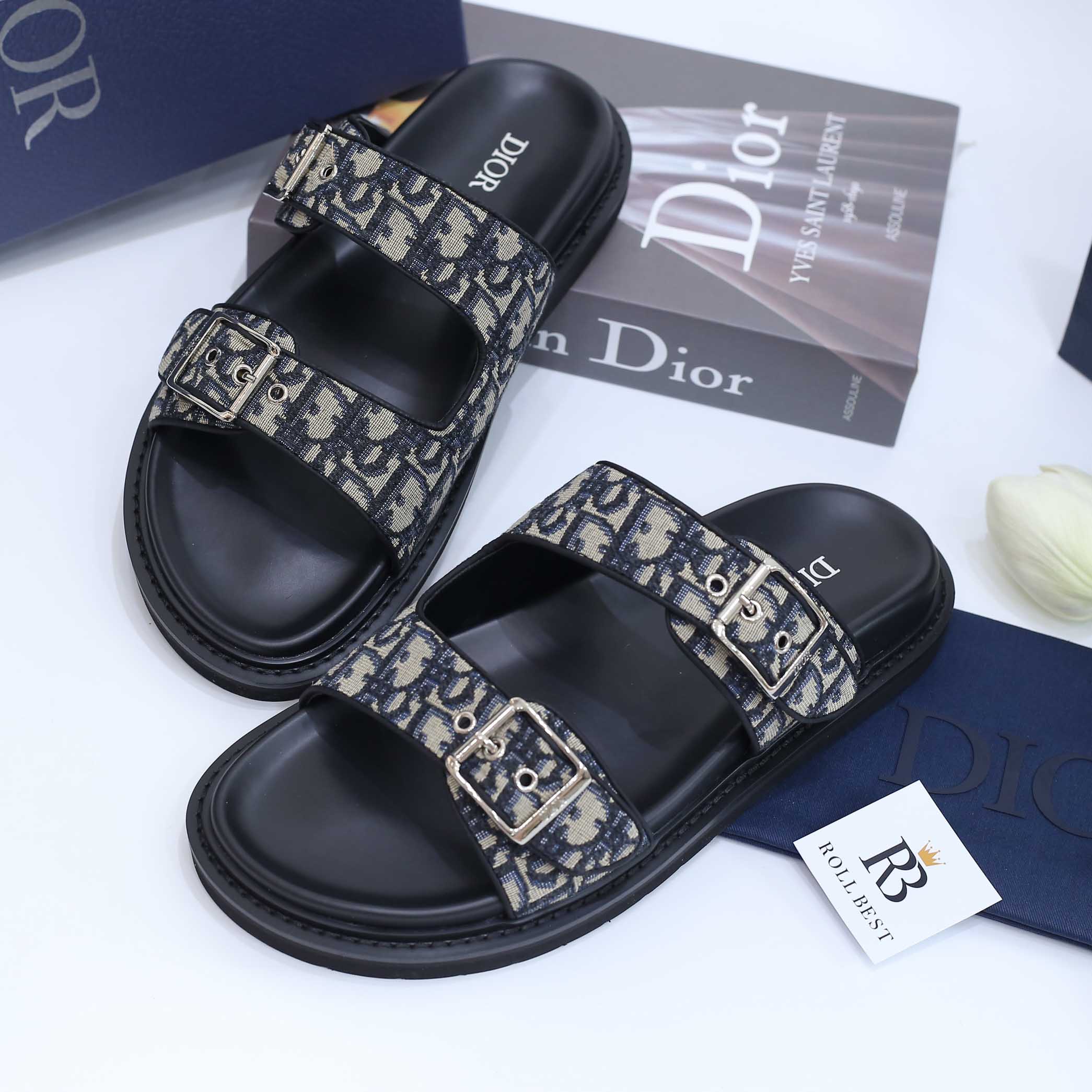 Dép Dior Aqua Sandal Beige Black Dior Oblique Jacquard Best Quality