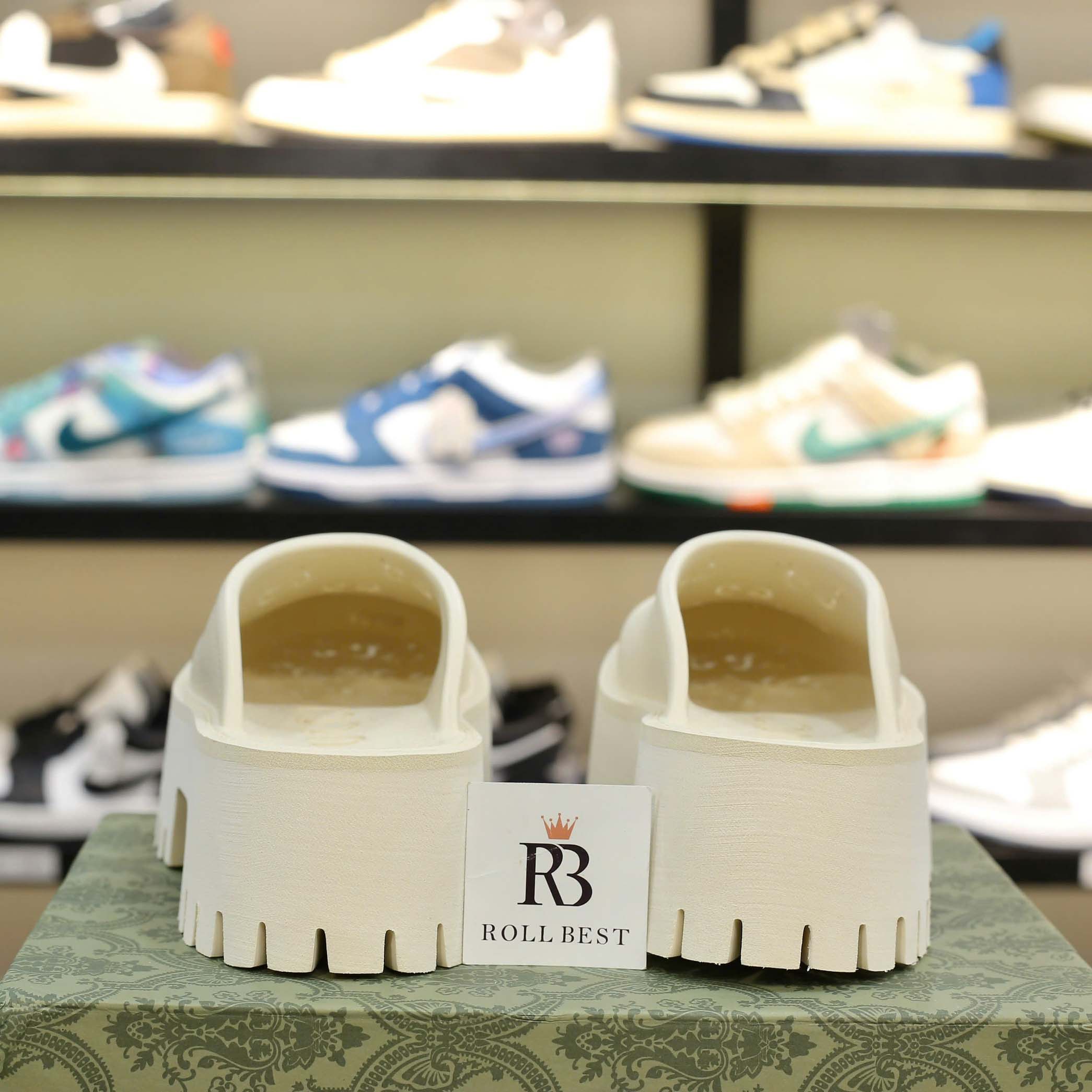 Dép Gucci Platform Perforated G Sandal Cream Best Quality