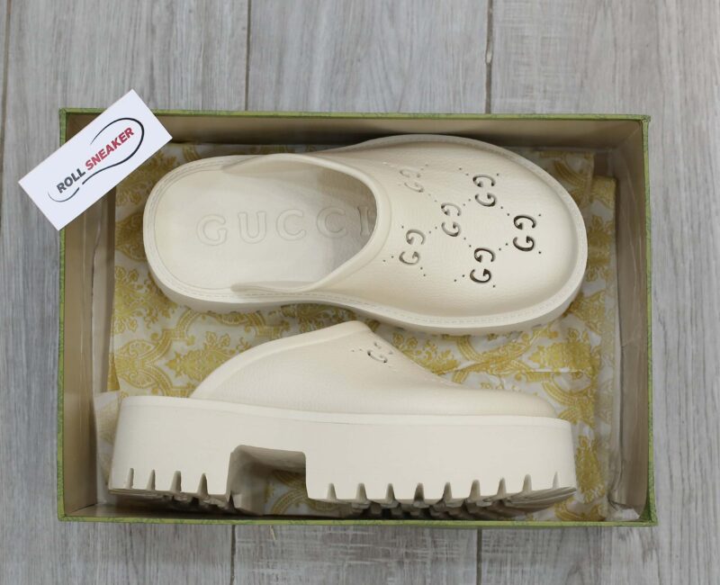 Dép Gucci Platform Perforated G Sandal Cream Best Quality