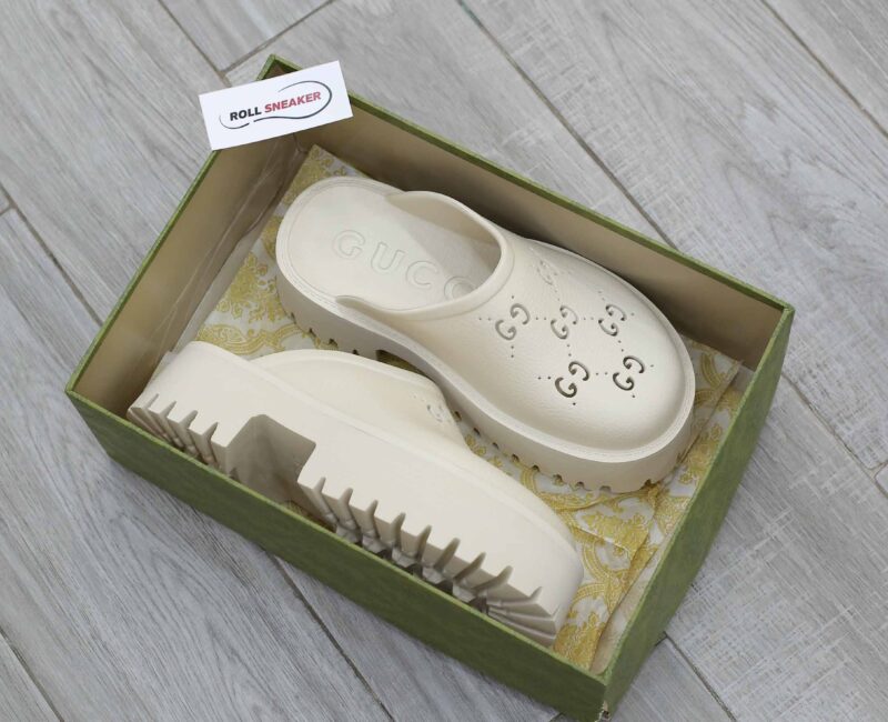 Dép Gucci Platform Perforated G Sandal Cream Best Quality