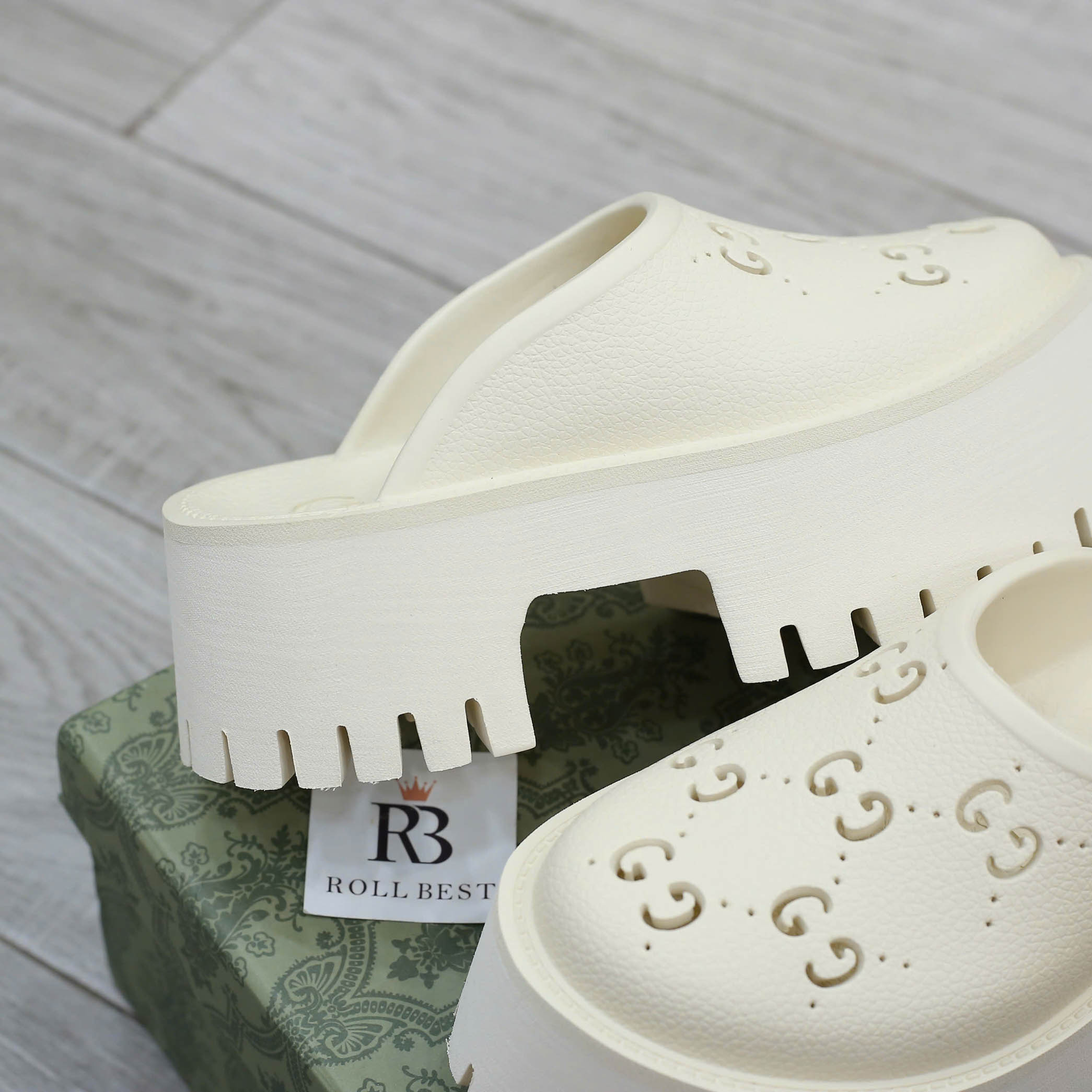 Dép Gucci Platform Perforated G Sandal Cream Best Quality