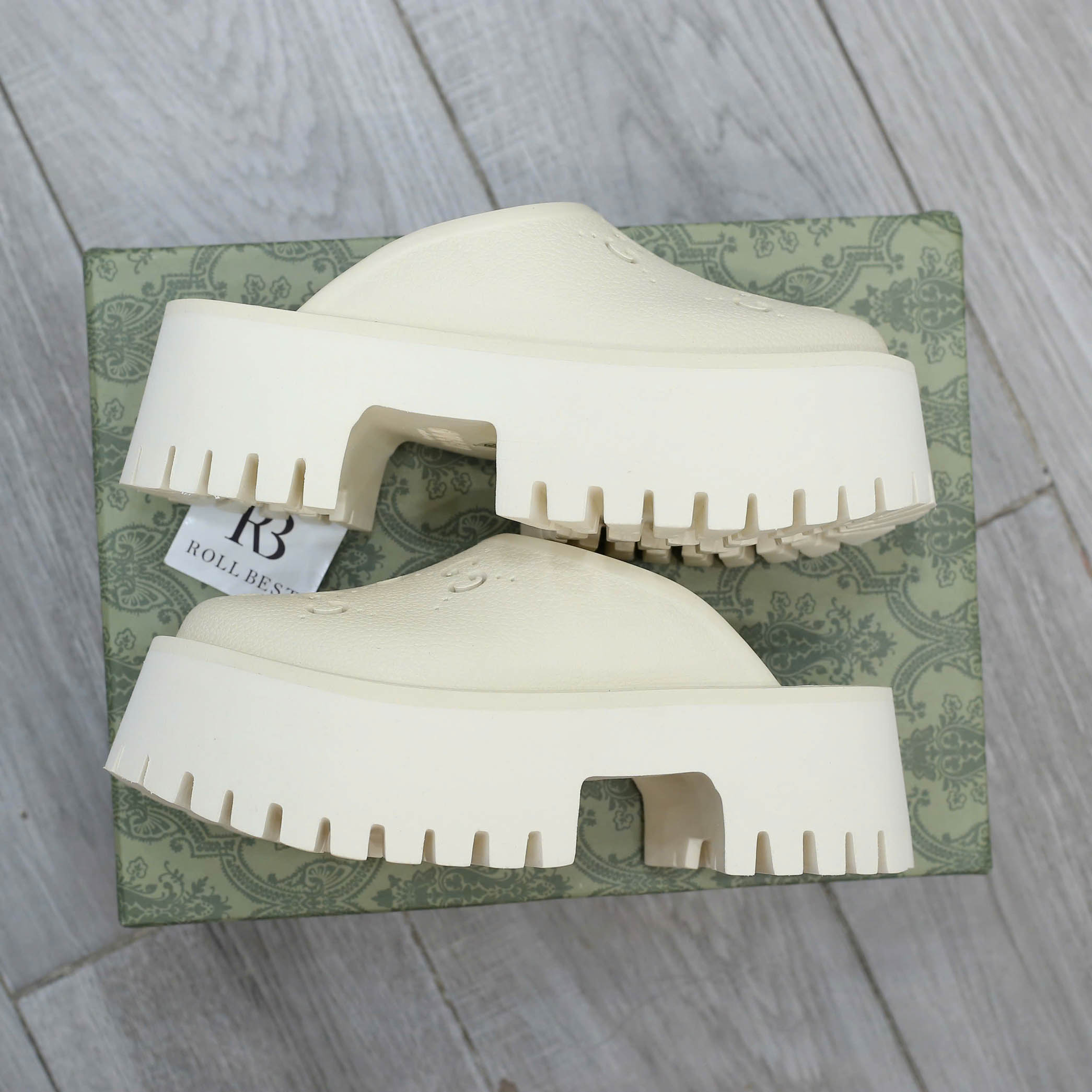 Dép Gucci Platform Perforated G Sandal Cream Best Quality