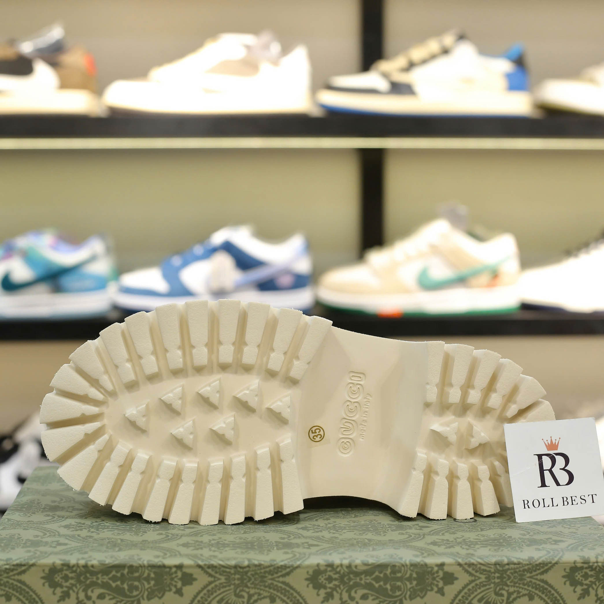 Dép Gucci Platform Perforated G Sandal Cream Best Quality