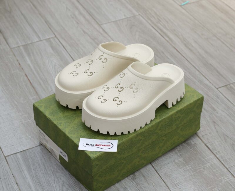 Dép Gucci Platform Perforated G Sandal Cream Best Quality