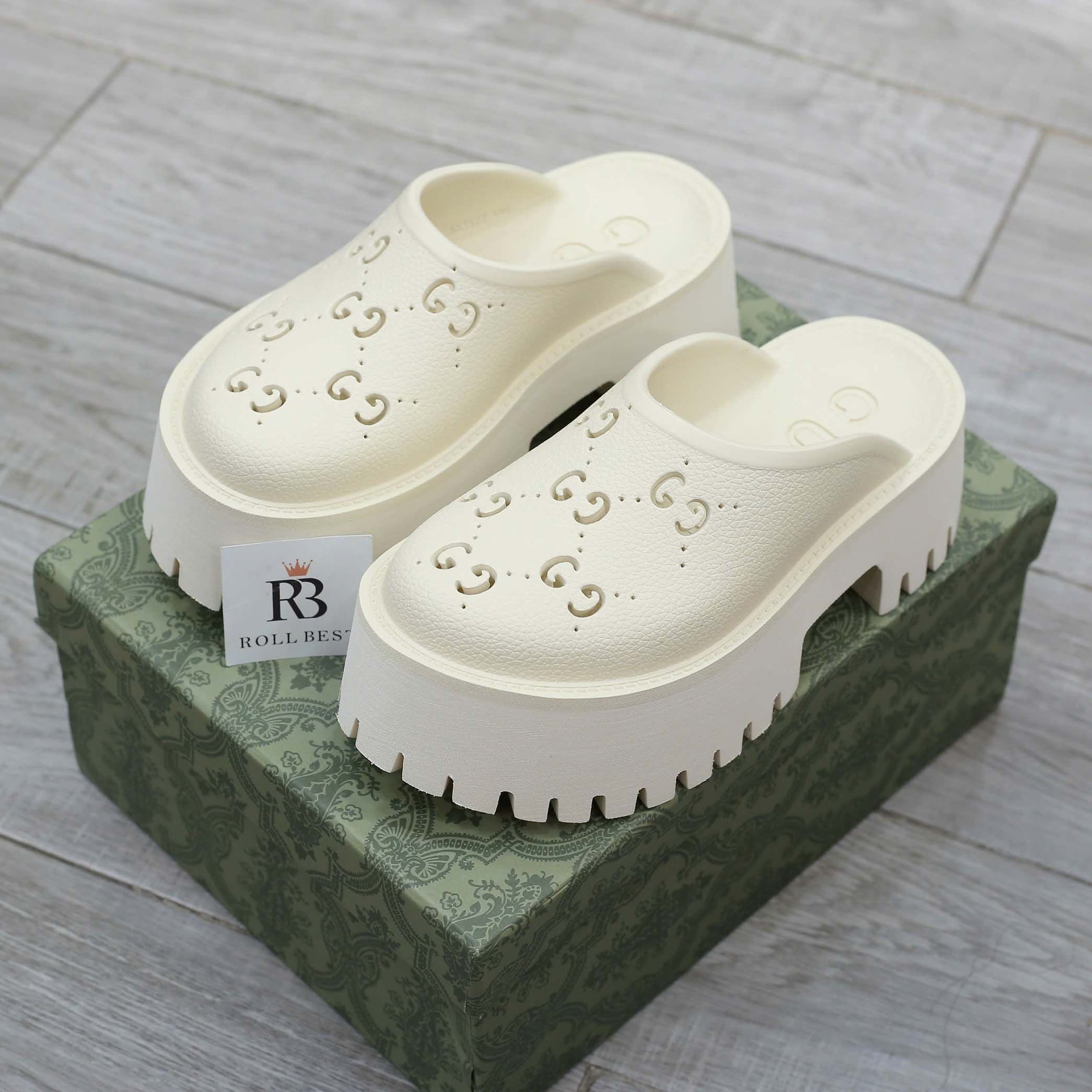 Dép Gucci Platform Perforated G Sandal Cream Best Quality