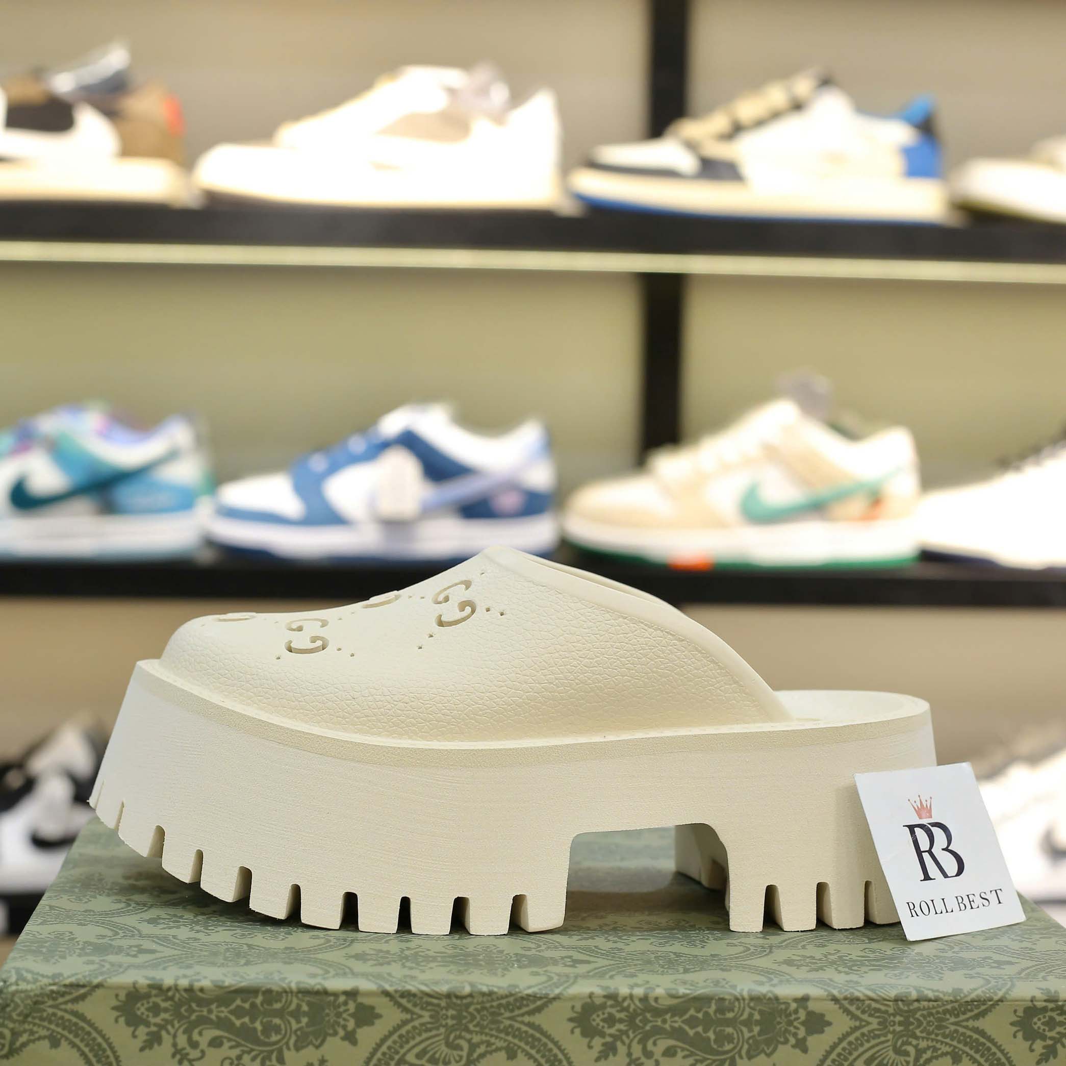 Dép Gucci Platform Perforated G Sandal Cream Best Quality