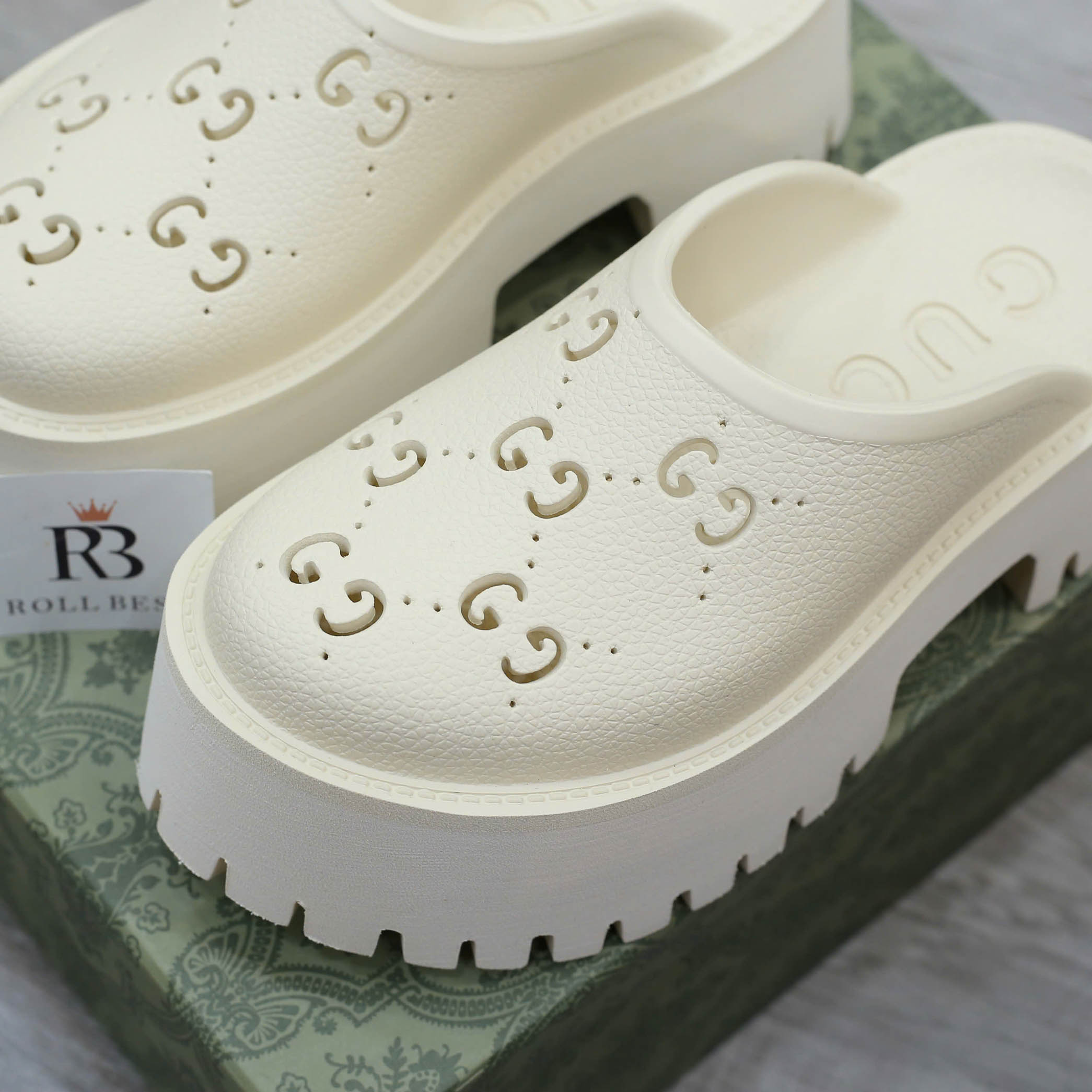 Dép Gucci Platform Perforated G Sandal Cream Best Quality