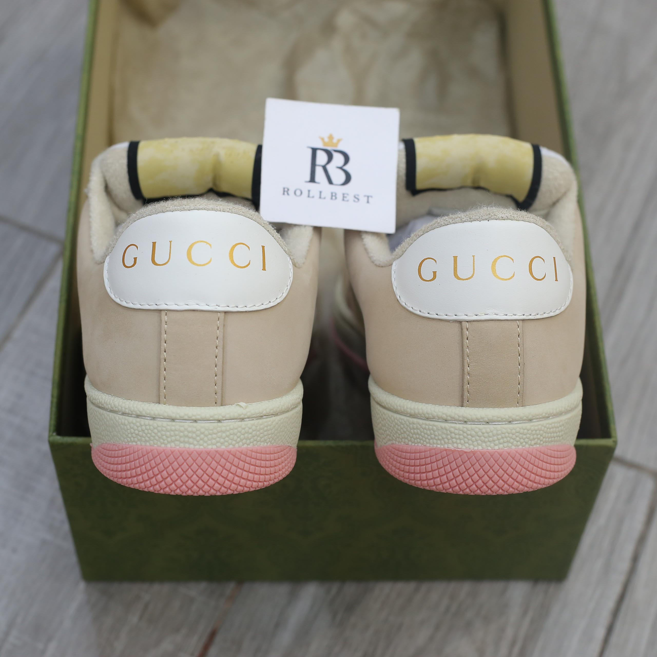 Giày Gucci Screener GG Beige Light Pink Yellow Best Quality