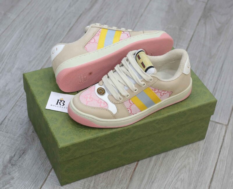 Giày Gucci Screener GG Beige Light Pink Yellow Best Quality