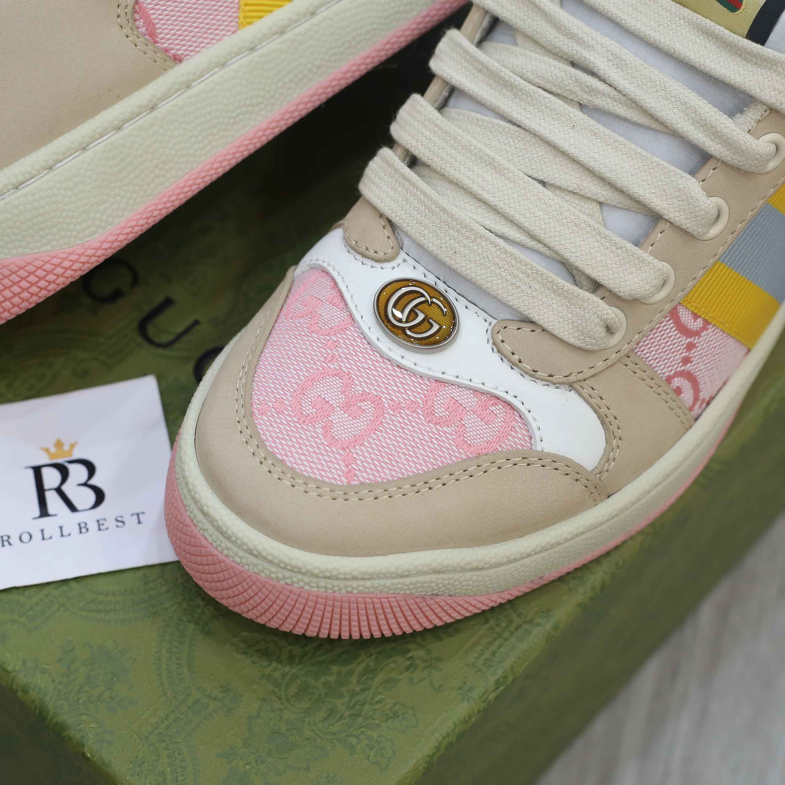 Giày Gucci Screener GG Beige Light Pink Yellow Best Quality