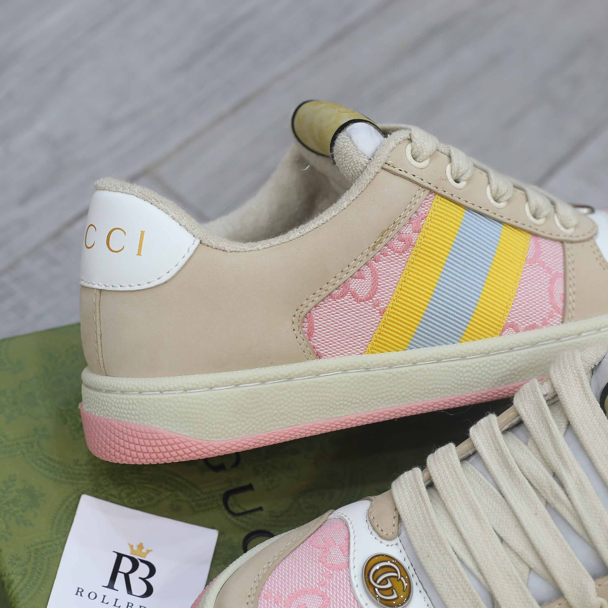 Giày Gucci Screener GG Beige Light Pink Yellow Best Quality