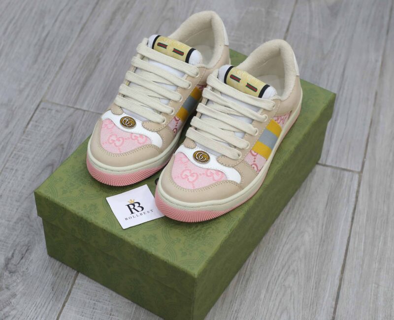 Giày Gucci Screener GG Beige Light Pink Yellow Best Quality
