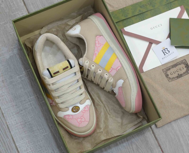 Giày Gucci Screener GG Beige Light Pink Yellow Best Quality