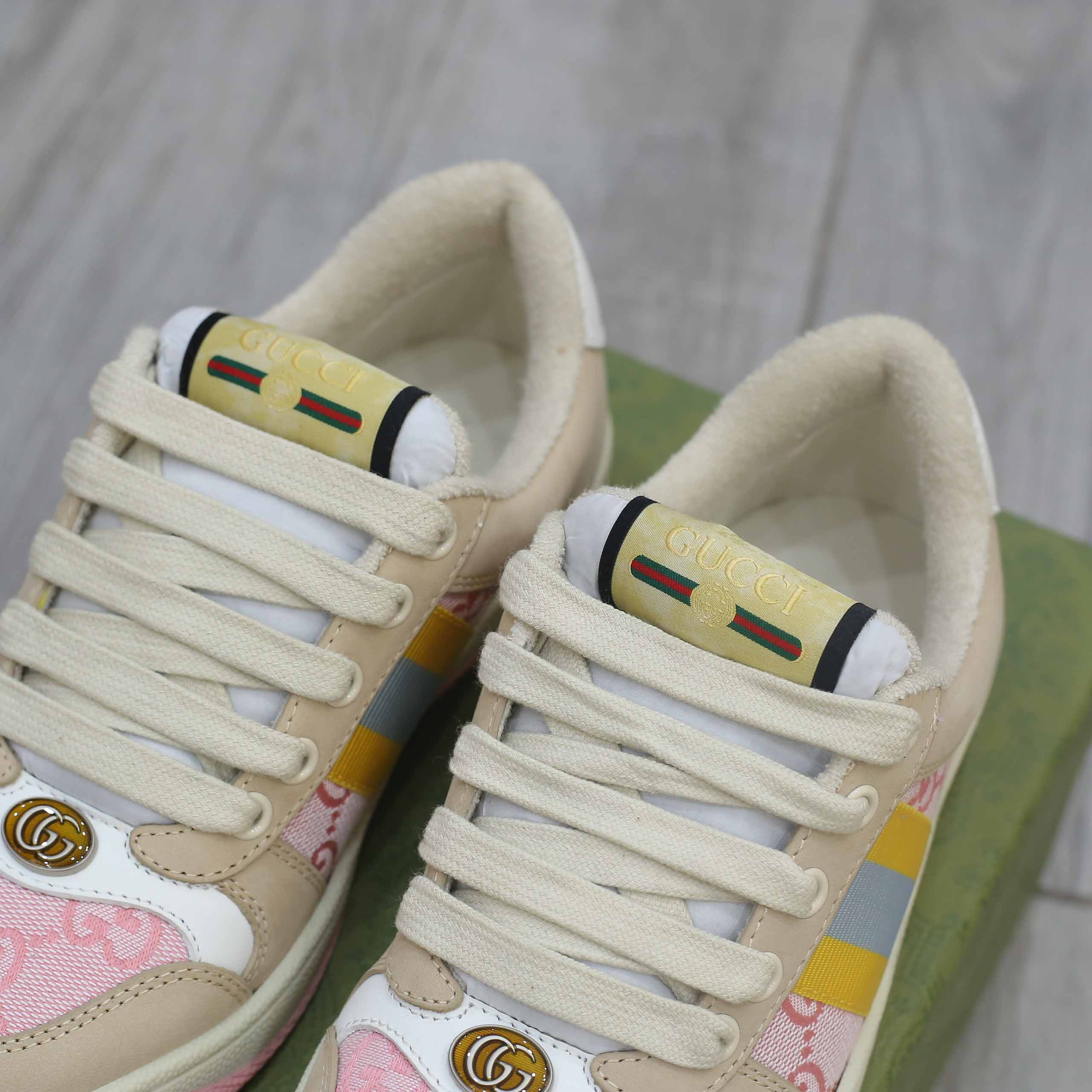 Giày Gucci Screener GG Beige Light Pink Yellow Best Quality