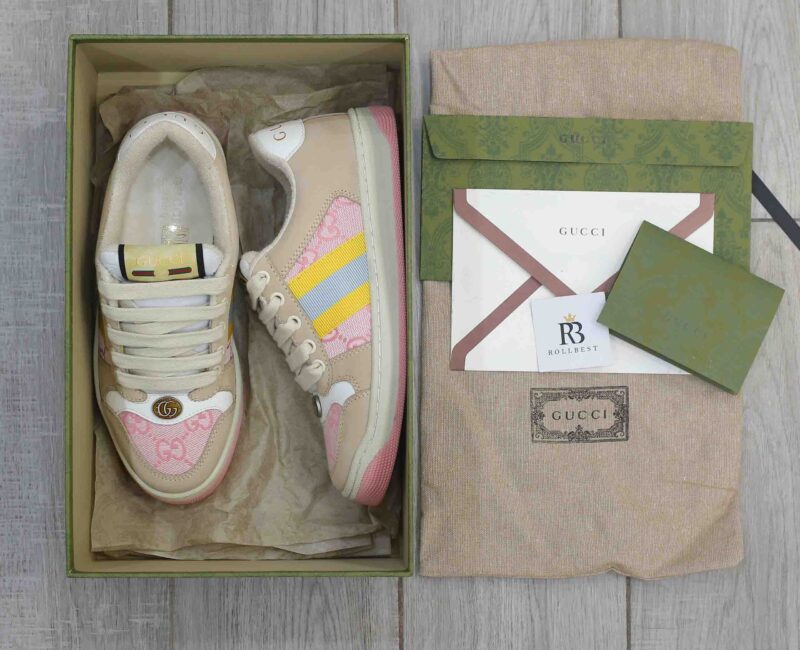 Giày Gucci Screener GG Beige Light Pink Yellow Best Quality