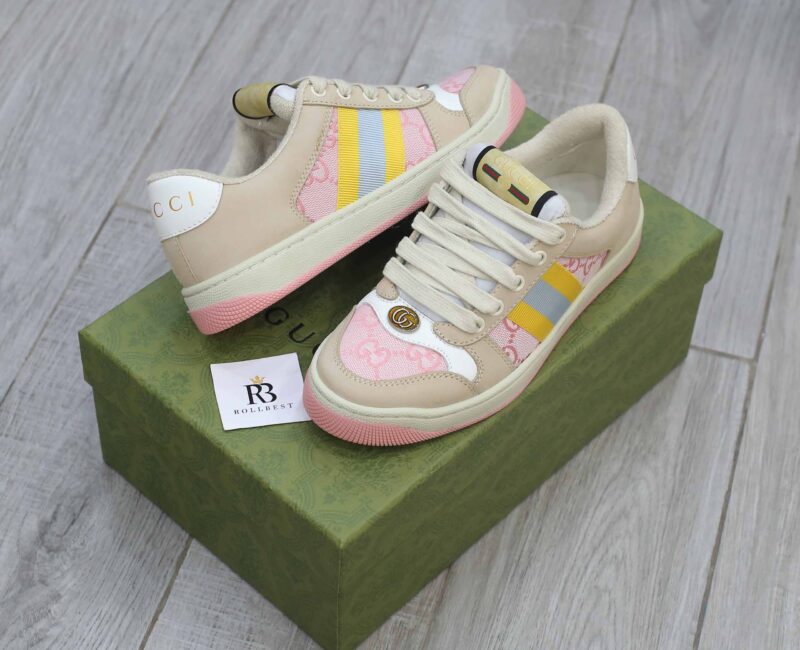 Giày Gucci Screener GG Beige Light Pink Yellow Best Quality