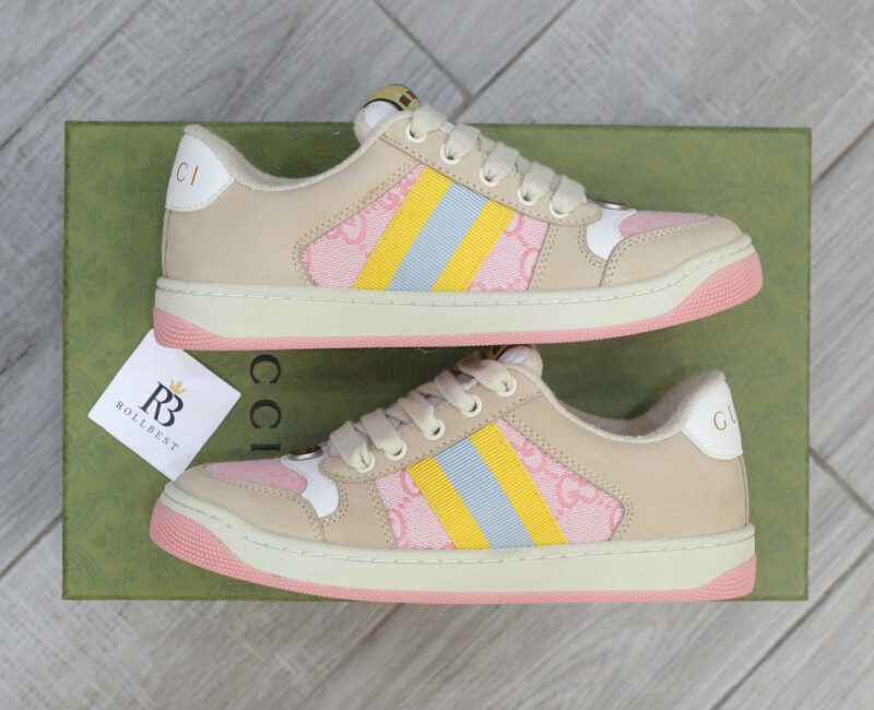 Giày Gucci Screener GG Beige Light Pink Yellow Best Quality