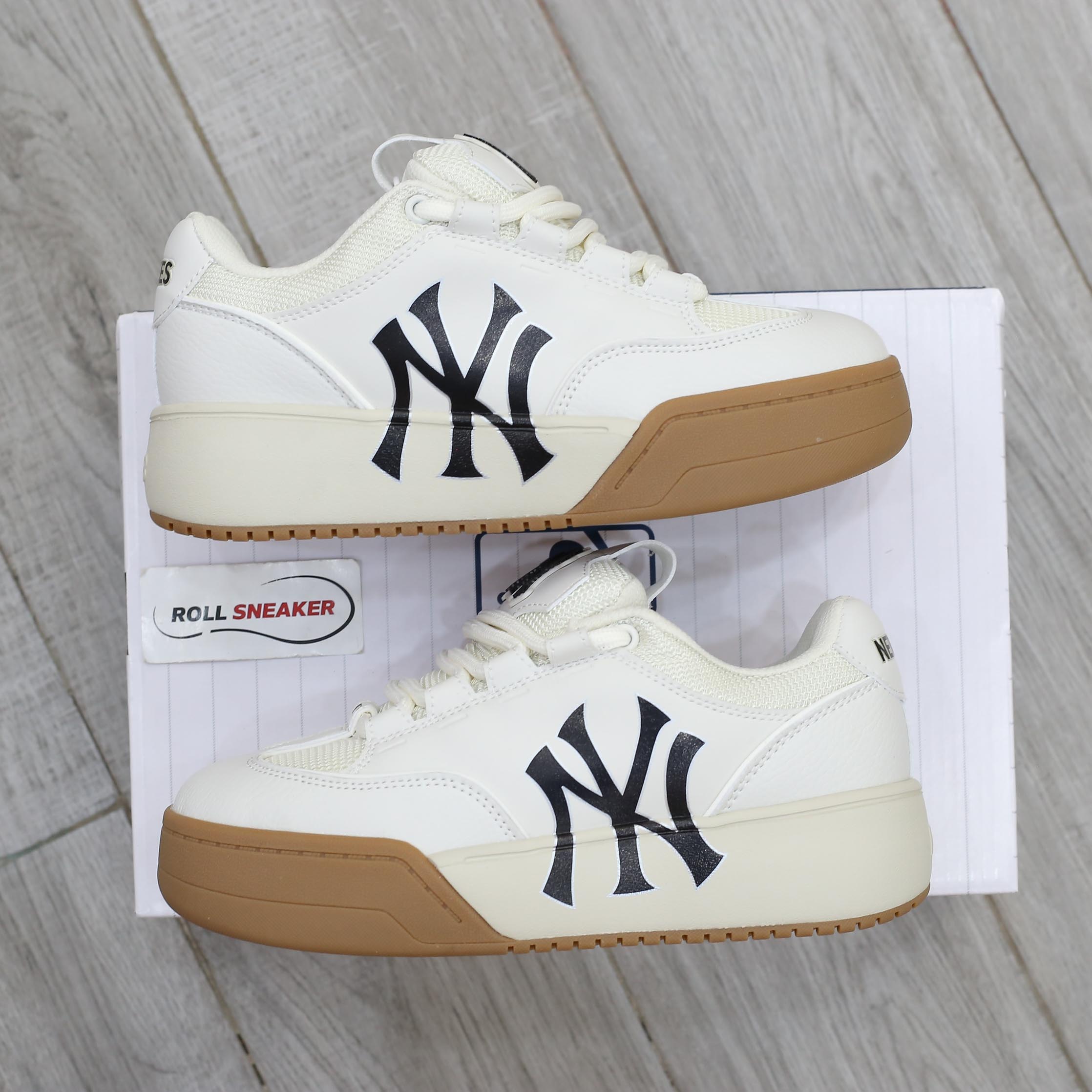 Giày MLB Chunky Wide New York Yankees Cream Trắng Kem Đế Nâu Like