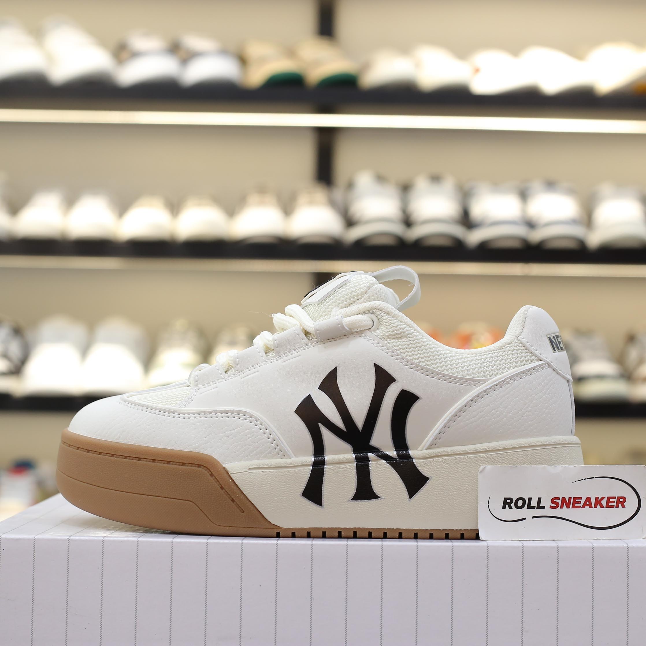 Giày MLB Chunky Wide New York Yankees Cream Trắng Kem Đế Nâu Like