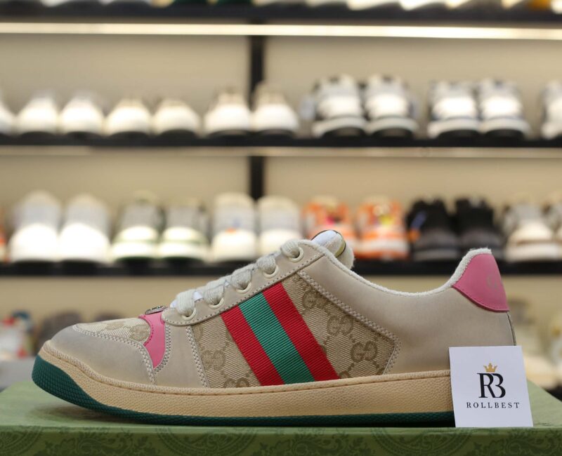 Giày ‎Gucci Screener Distressed Pink Green Best Quality