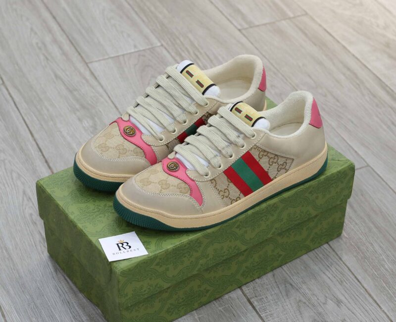 Giày ‎Gucci Screener Distressed Pink Green Best Quality