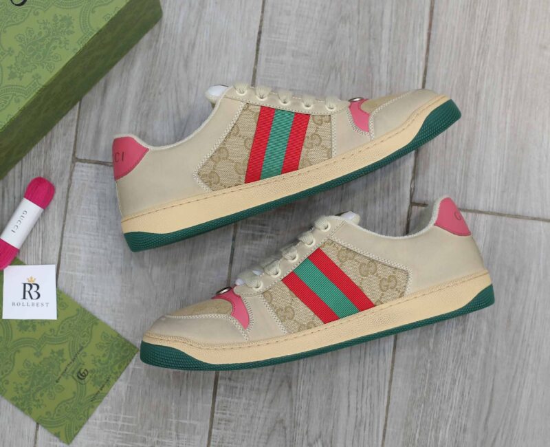 Giày ‎Gucci Screener Distressed Pink Green Best Quality