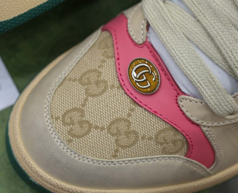 Giày ‎Gucci Screener Distressed Pink Green Best Quality