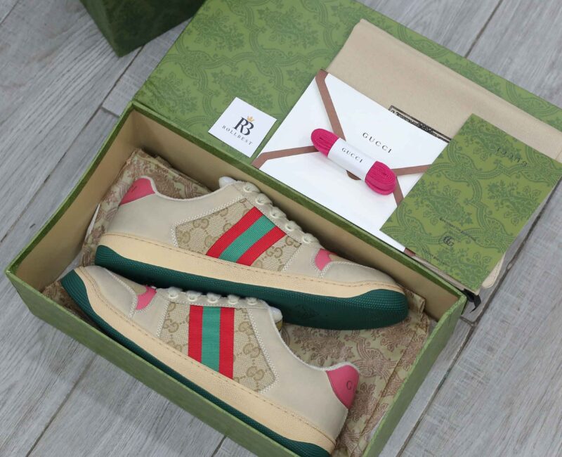 Giày ‎Gucci Screener Distressed Pink Green Best Quality