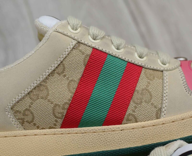 Giày ‎Gucci Screener Distressed Pink Green Best Quality