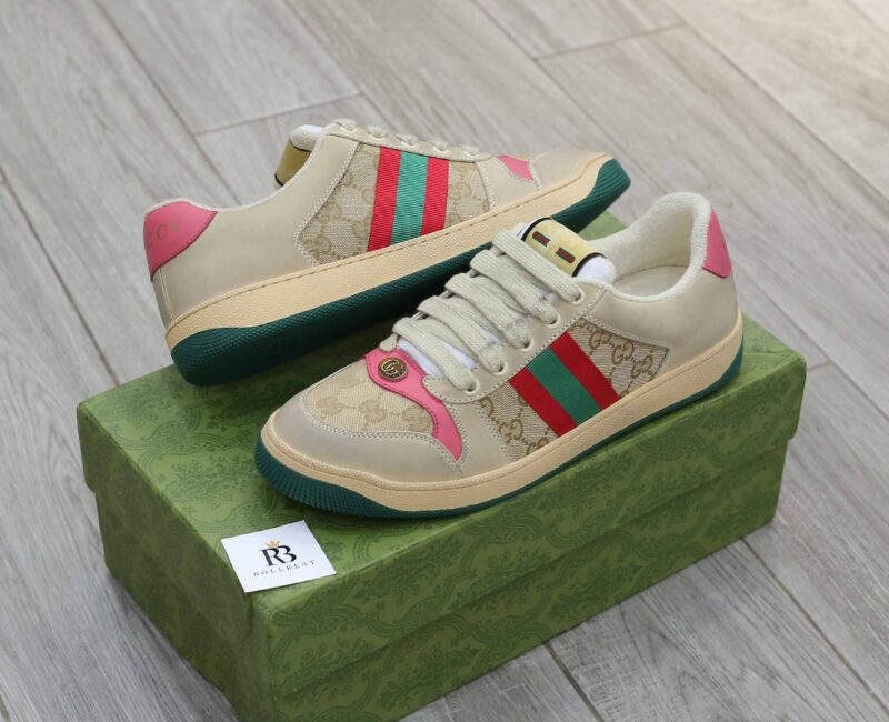 Giày ‎Gucci Screener Distressed Pink Green Best Quality