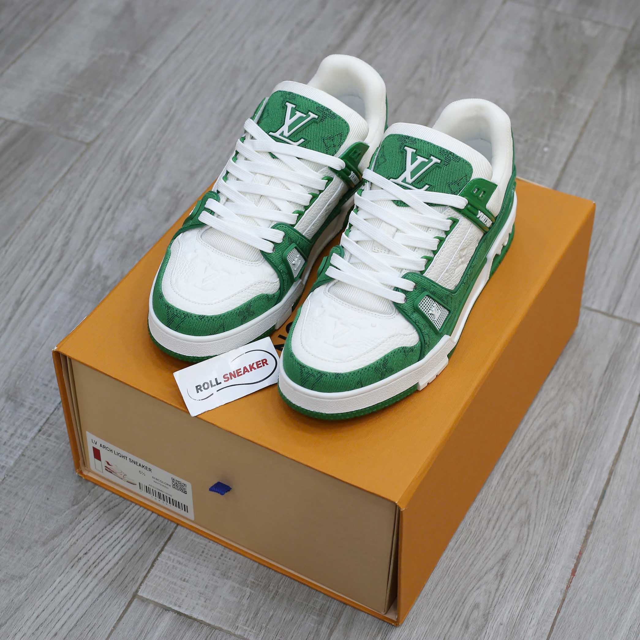 Giày Louis Vuitton LV Trainer Green Monogram Denim Best Quality