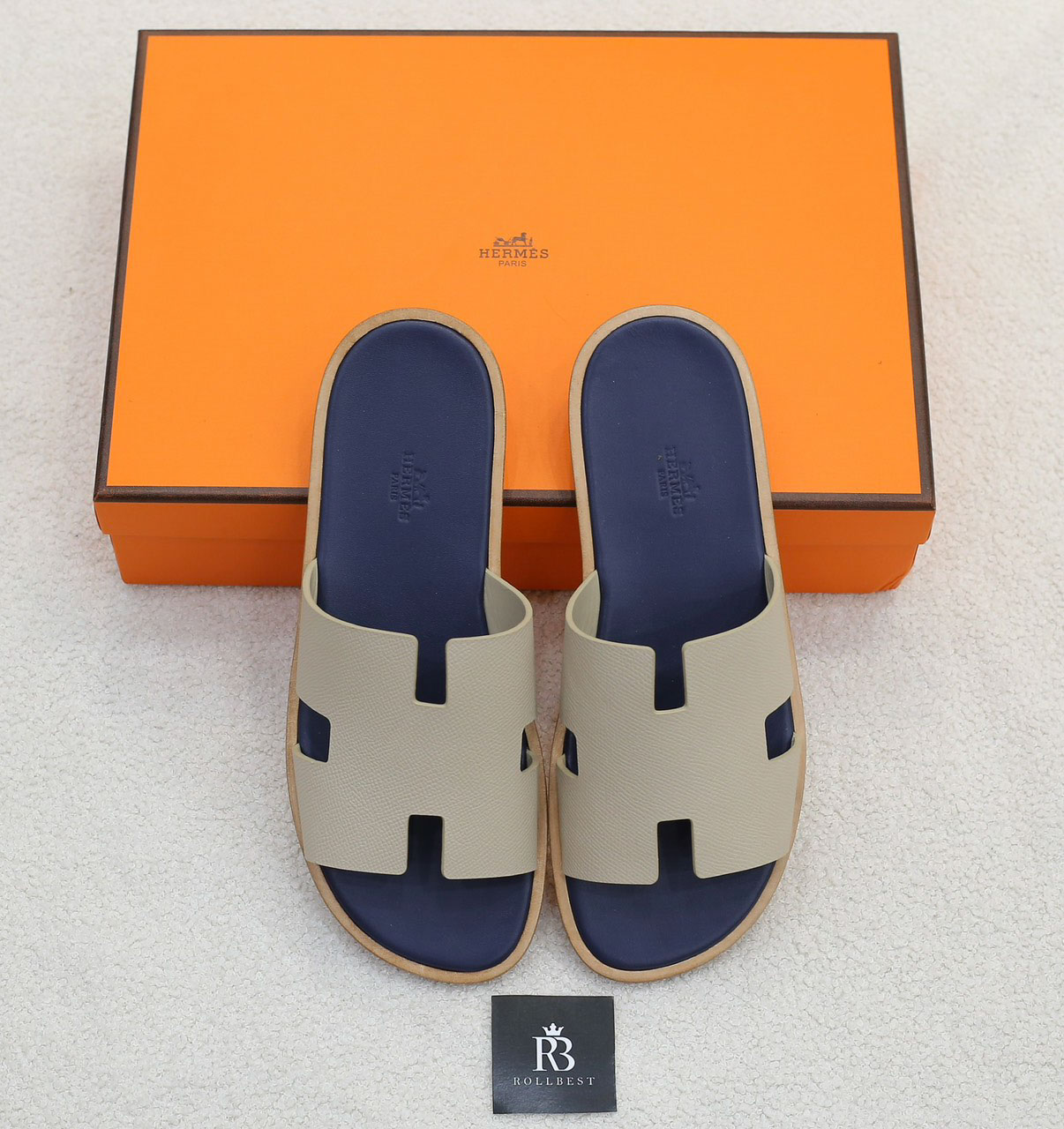 Dép Hermes Blanc Gomme da Epsom Lót Đế Celestial Blue Like Auth