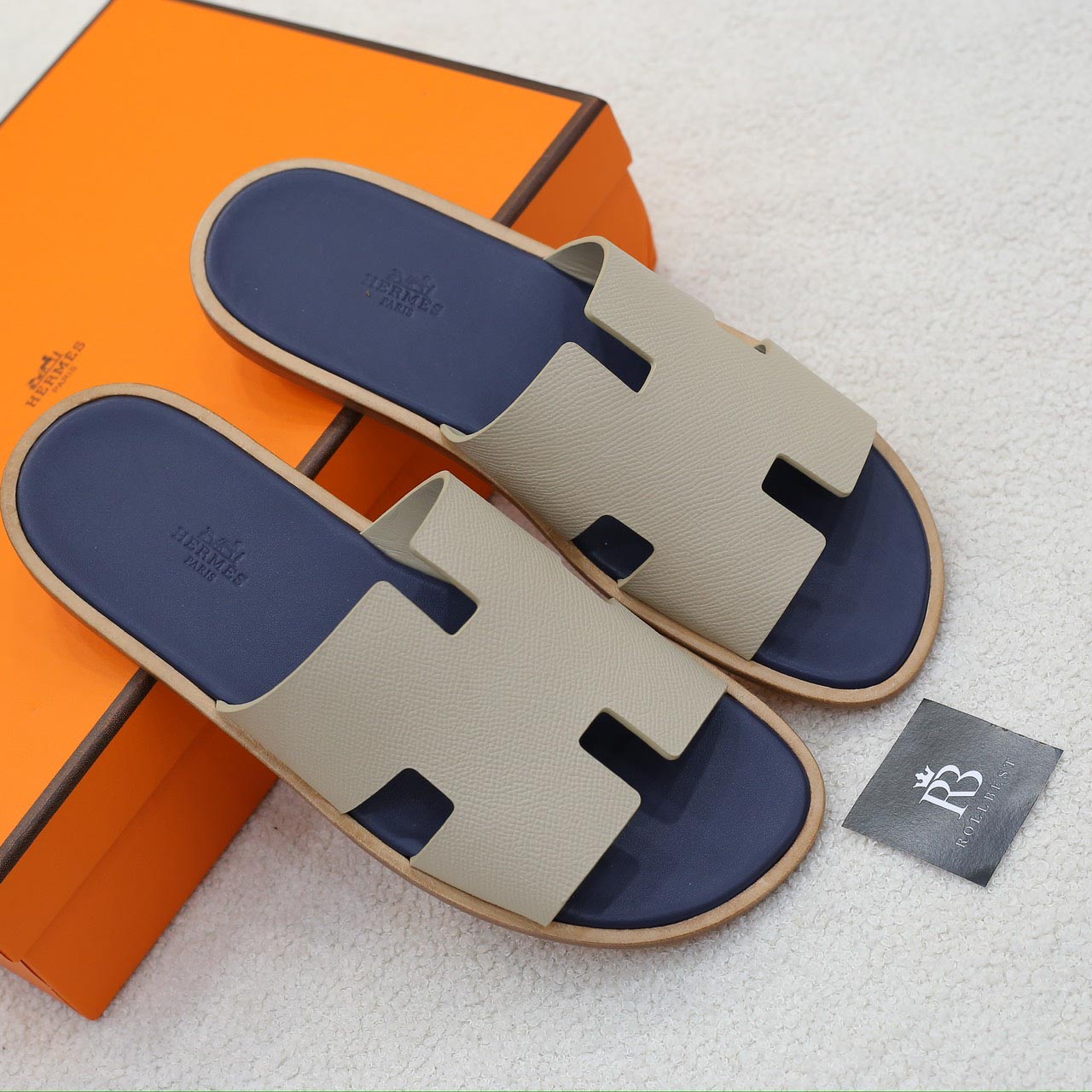 Dép Hermes Blanc Gomme da Epsom Lót Đế Celestial Blue Like Auth