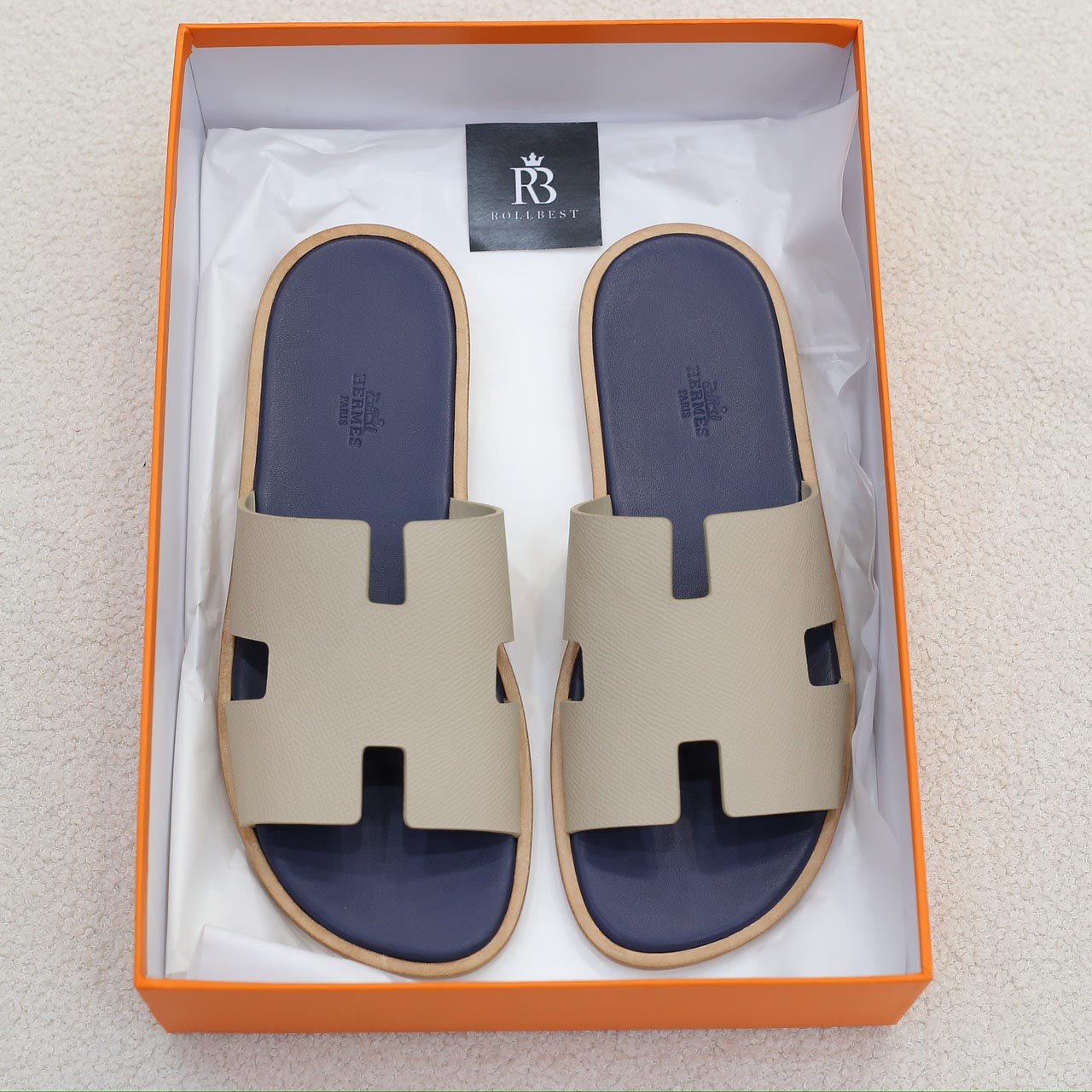 Dép Hermes Blanc Gomme da Epsom Lót Đế Celestial Blue Like Auth