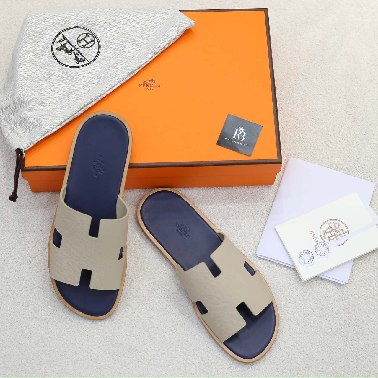 Dép Hermes Blanc Gomme da Epsom Lót Đế Celestial Blue Like Auth