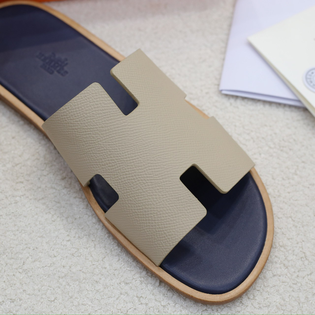 Dép Hermes Blanc Gomme da Epsom Lót Đế Celestial Blue Like Auth