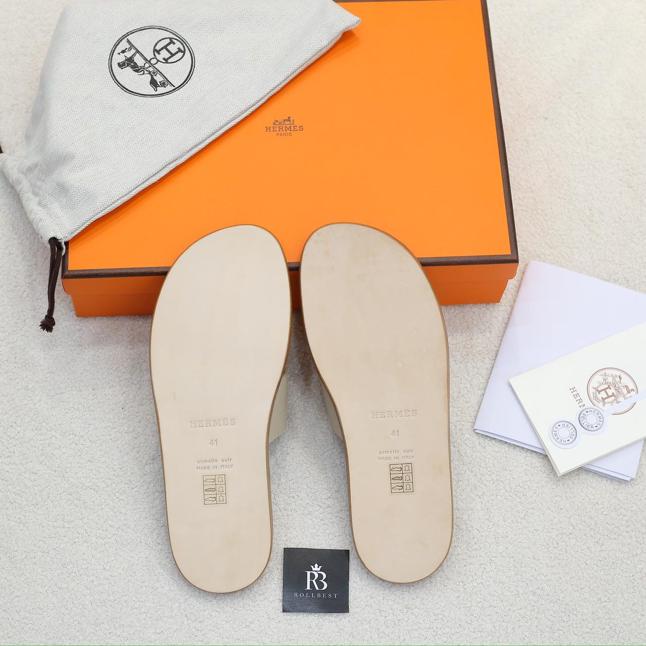 Dép Hermes Blanc Gomme da Epsom Lót Đế Celestial Blue Like Auth