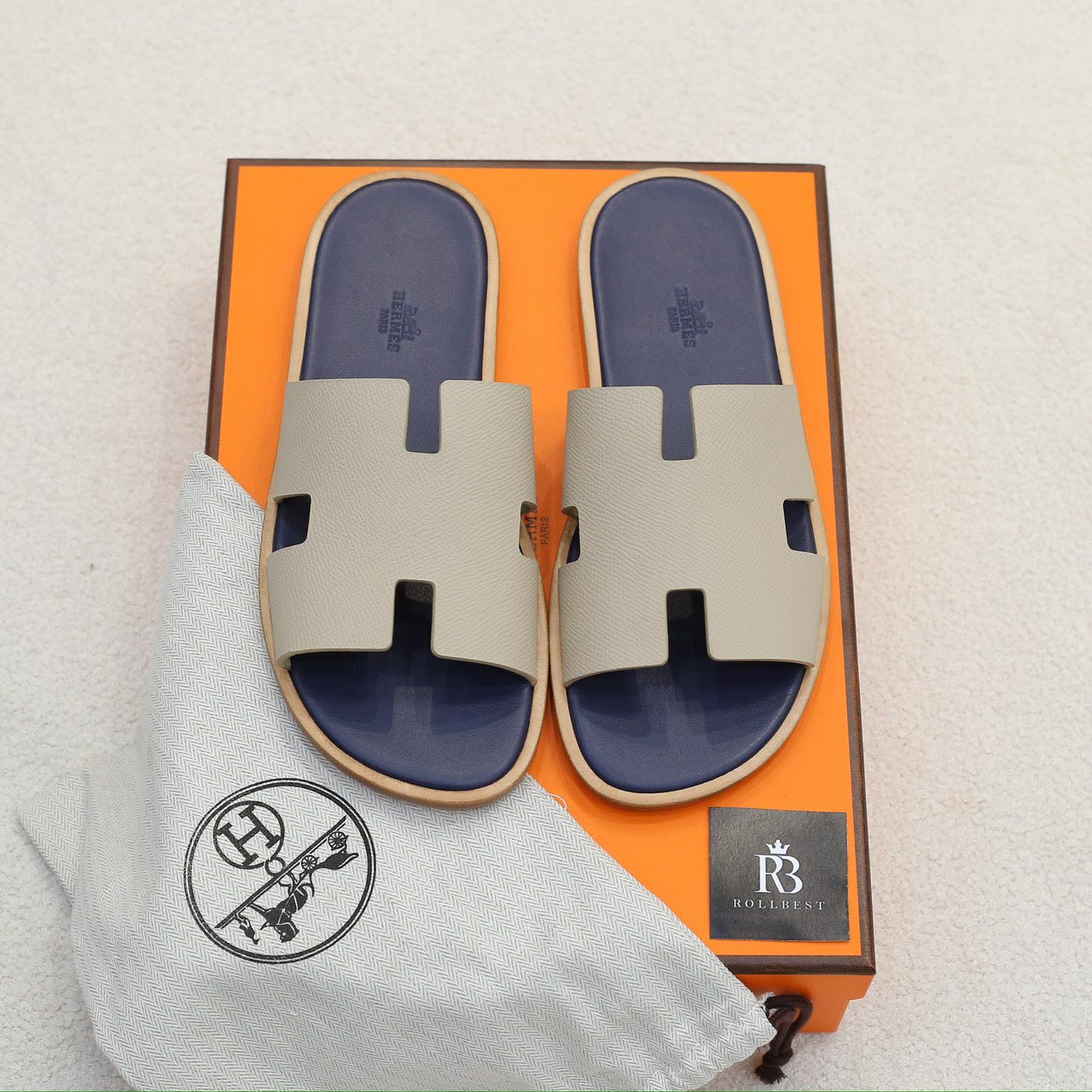 Dép Hermes Blanc Gomme da Epsom Lót Đế Celestial Blue Like Auth