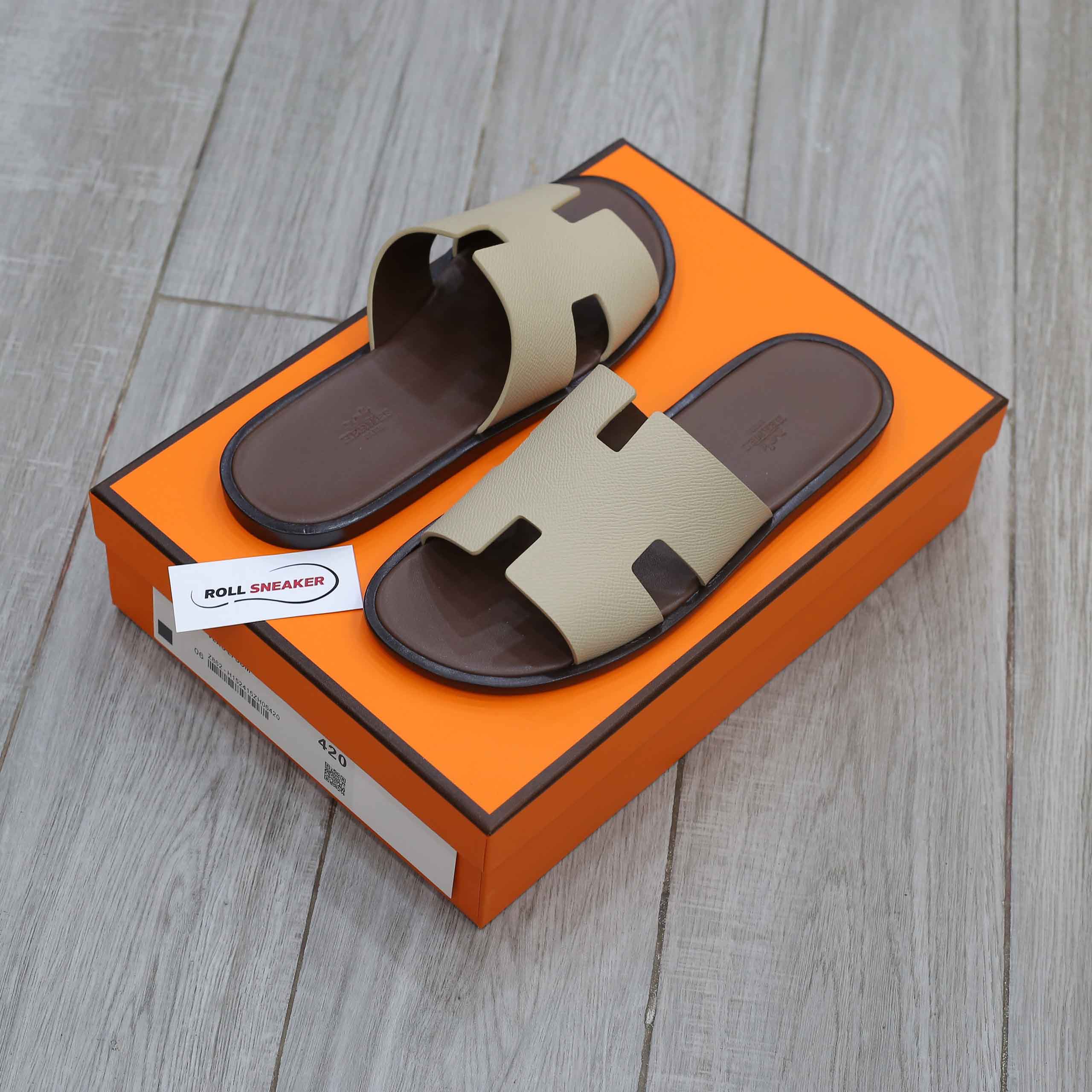 Dép Hermes Blanc Gomme da Epsom Lót Đế Đỏ Mận