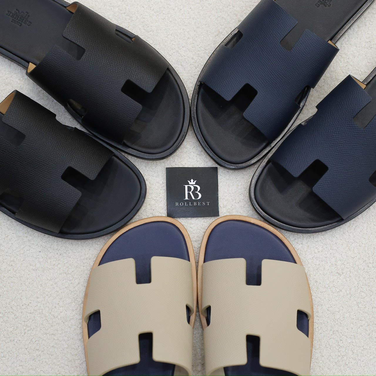 Dép Hermes Izmir da Epsom (Sần) Xanh lót Đen Like Auth