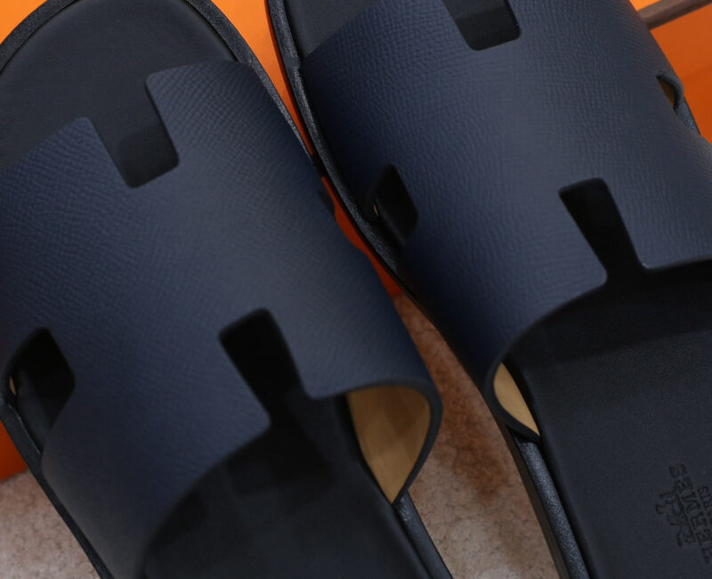 Dép Hermes Izmir da Epsom (Sần) Xanh lót Đen Like Auth