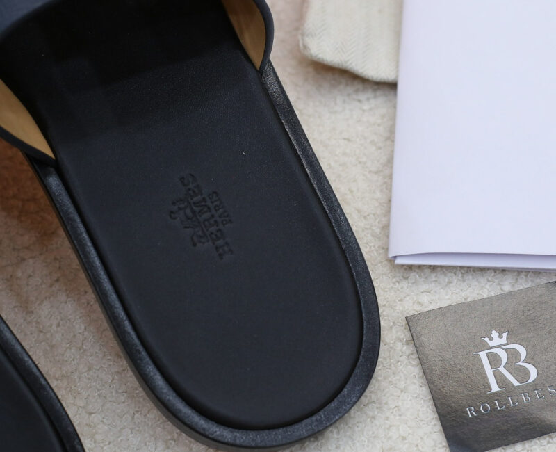 Dép Hermes Izmir da Epsom (Sần) Xanh lót Đen Like Auth