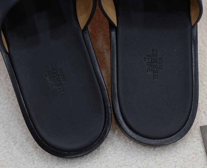 Dép Hermes Izmir da Epsom (Sần) Xanh lót Đen Like Auth