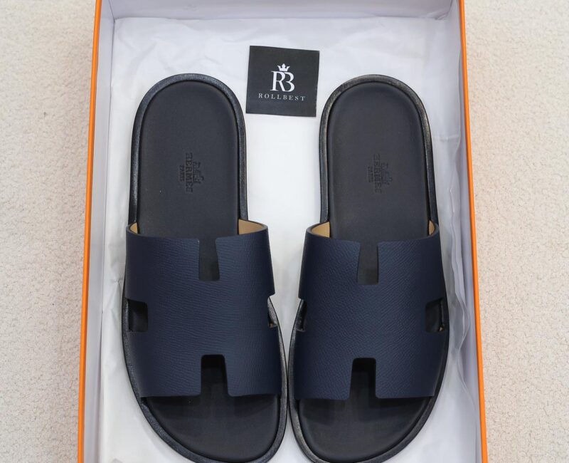 Dép Hermes Izmir da Epsom (Sần) Xanh lót Đen Like Auth