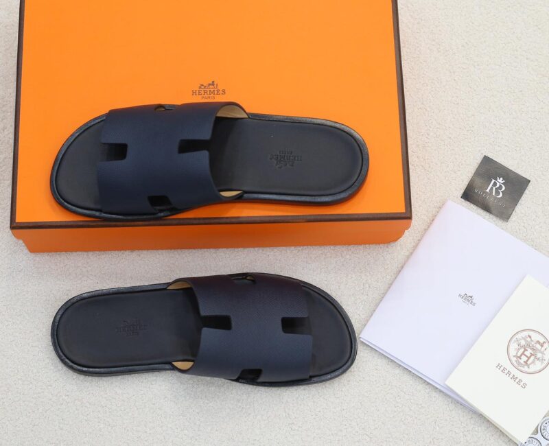 Dép Hermes Izmir da Epsom (Sần) Xanh lót Đen Like Auth